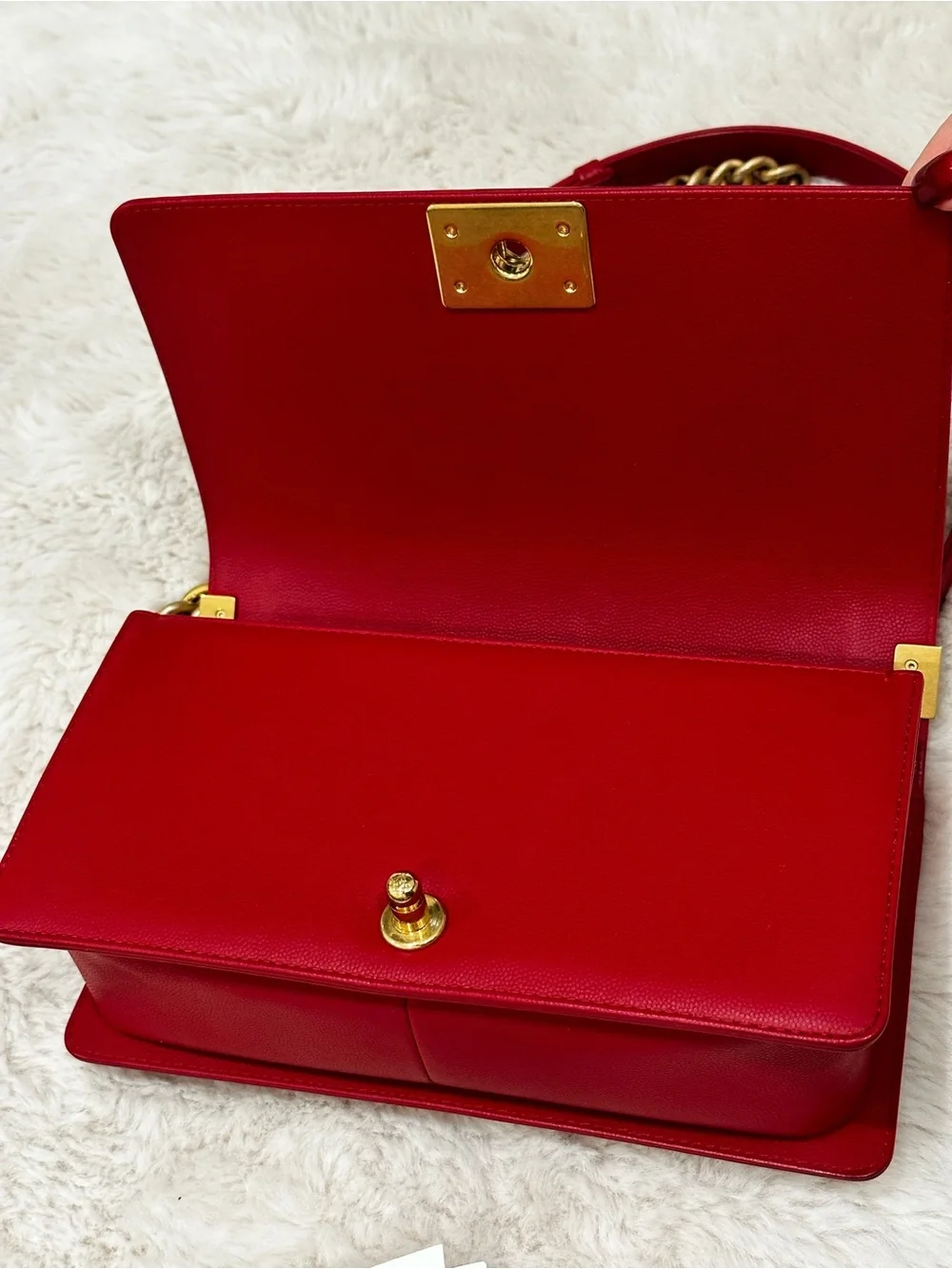 CHANEL Red Quilted Crossbody with Gold Chain Strap